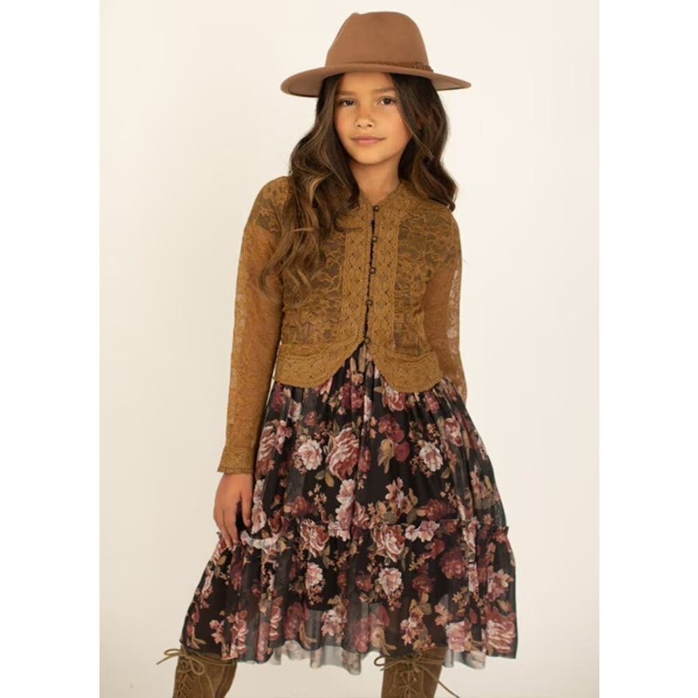 Joyfolie Girls Shawney Cardigan - Elegant Bistre Lace Trim